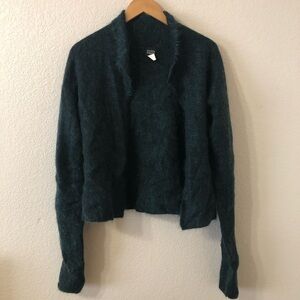 Eileen Fisher Mohair Wool Plush Melange Cardigan in Blue - Size Small